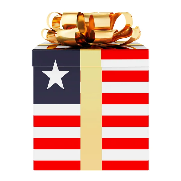 Geschenkdoos Met Liberiaanse Vlag Vakantie Liberia Concept Rendering Geïsoleerd Witte — Stockfoto