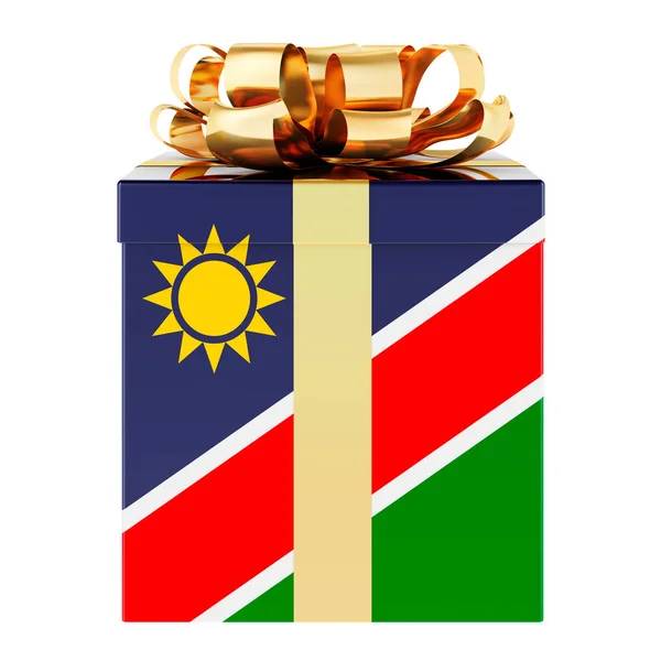 Caixa Presente Com Bandeira Namibiana Férias Namíbia Conceito Renderização Isolada — Fotografia de Stock