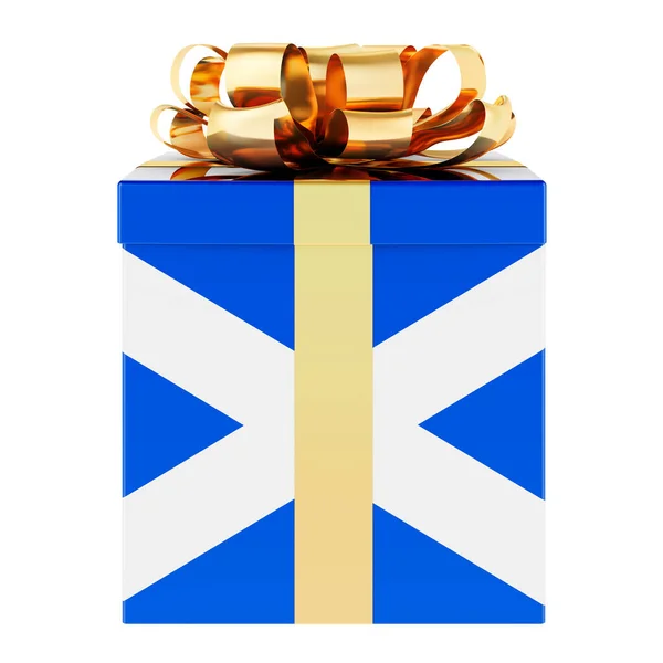 Dárková Krabice Skotskou Vlajkou Dovolená Skotsku Koncept Vykreslování Izolované Bílém — Stock fotografie