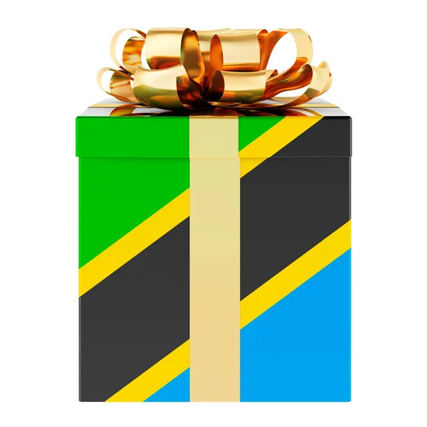 Caja Regalo Con Bandera Tanzana Vacaciones Tanzania Concepto Representación Aislada — Foto de Stock