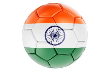 Futbol topu ya da futbol topu Hint bayrağıyla, 3 boyutlu görüntüleme beyaz arka planda izole edildi