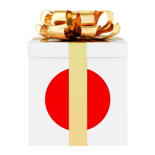 Caixa Presente Com Bandeira Japonesa Férias Japão Conceito Renderização Isolada — Fotografia de Stock