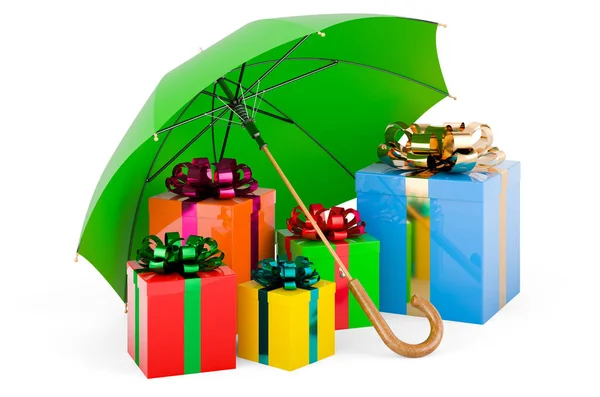 Gift Boxes Umbrella Rendering Isolated White Background — Fotografia de Stock