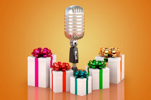 Studio Microphone Gifts Rendering Isolated Orange Background — Fotografia de Stock