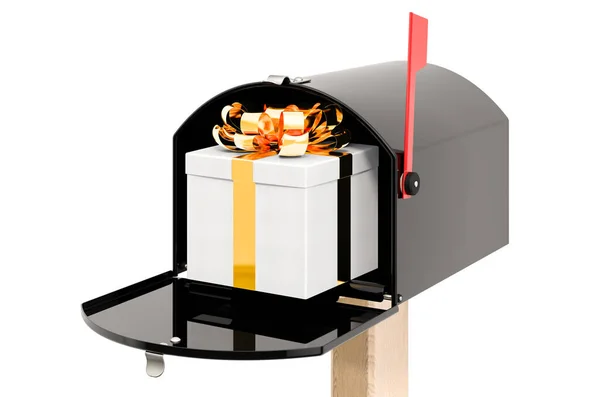 Mailbox Gift Box Gift Delivery Concept Rendering Isolated White Background — Stock Photo, Image