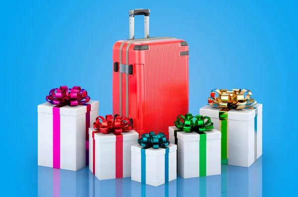 Hardside Luggage Presents Rendering Presents Rendering Isolated Blue Background — Stock Photo, Image