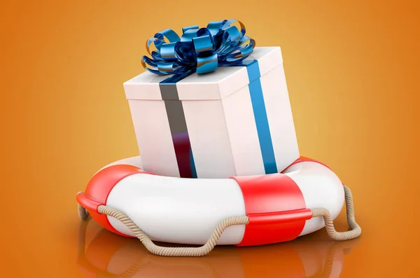 Gift Lifebelt Rendering Isolated Orange Background — Fotografia de Stock