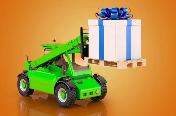 Telescopic Handler Gift Box Gift Delivery Concept Rendering Isolated Orange — Fotografia de Stock