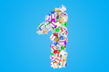 Birincisi, hediye kutularından, mavi arkaplanda 3 boyutlu görüntüleme