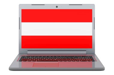 Austrian flag on laptop screen. 3D illustration isolated on white background