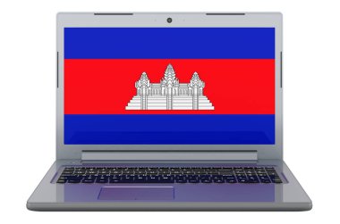 Cambodian flag on laptop screen. 3D illustration isolated on white background