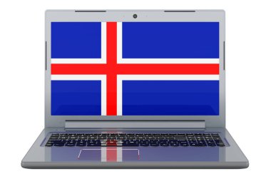 Icelandic flag on laptop screen. 3D illustration isolated on white background