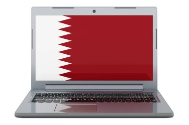 Qatari flag on laptop screen. 3D illustration isolated on white background