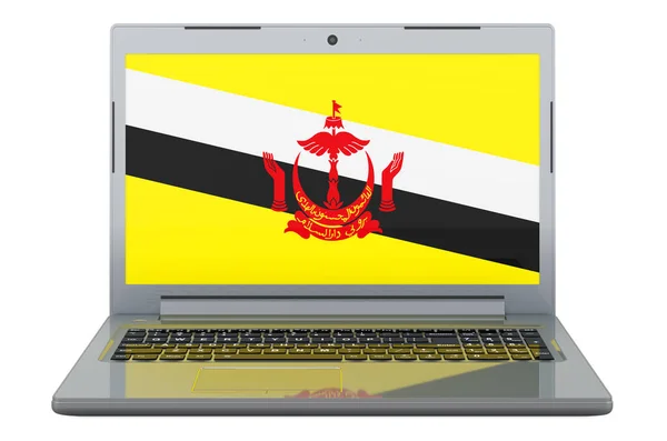 Bruneian Flag Laptop Screen Illustration Isolated White Background — стоковое фото