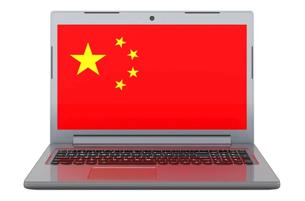 Chinese Flag Laptop Screen Illustration Isolated White Background — Stok fotoğraf