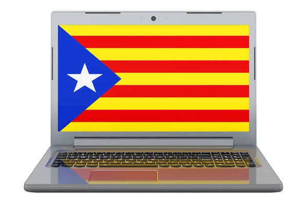 Catalan Flag Laptop Screen Illustration Isolated White Background — Foto Stock