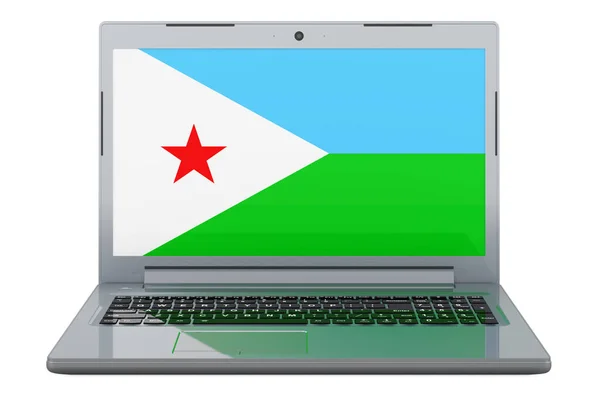 Djiboutian Flag Laptop Screen Illustration Isolated White Background — Stok fotoğraf