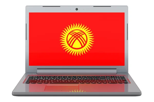 Kyrgyz Flag Laptop Screen Illustration Isolated White Background — Stok fotoğraf