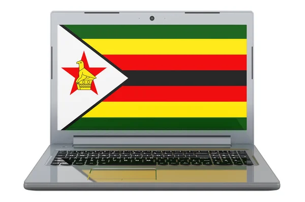 Zimbabwean Flag Laptop Screen Illustration Isolated White Background — Stock Photo, Image