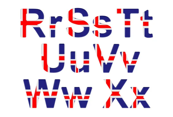 Cartas Con Bandera Islandesa Letras Mayúsculas Minúsculas Representación Aislada Sobre —  Fotos de Stock