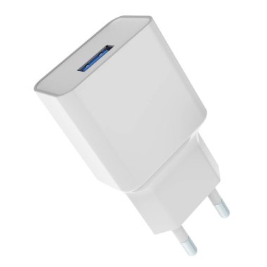 USB Wall Charger, 3D görüntüleme beyaz arkaplanda izole edildi