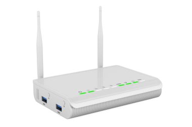 Kablosuz internet yönlendirici, 3 boyutlu görüntüleme beyaz arkaplanda izole edildi 