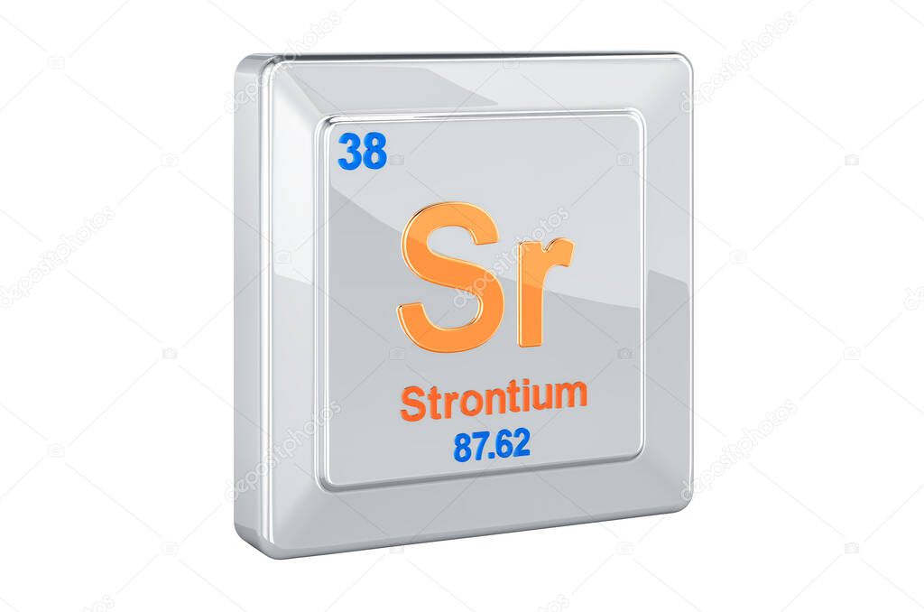 Strontium Sr, chemical element sign. 3D rendering isolated on white background