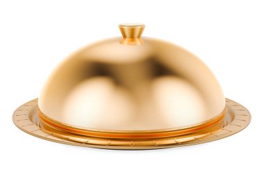 Altın Restoran Cloche, beyaz arkaplanda 3 boyutlu görüntüleme