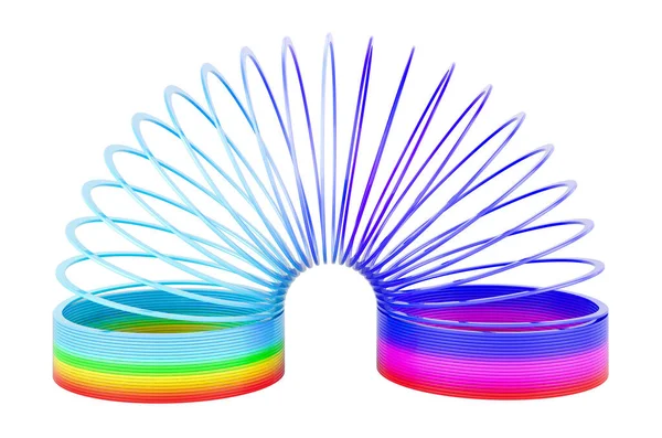 彩虹色塑料 螺旋形弹簧玩具 在白色背景上孤立的3D渲染 — 图库照片