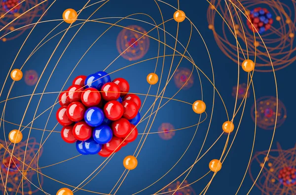 原子の構造 青の背景に3Dレンダリング — ストック写真
