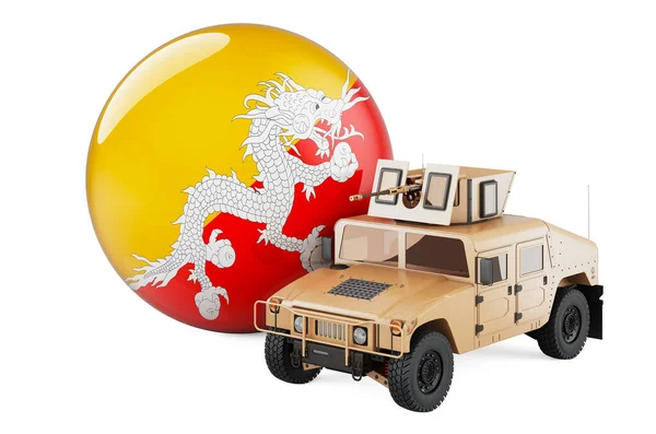 Camión Militar Con Bandera Butanesa Defensa Combate Bután Concepto Representación —  Fotos de Stock
