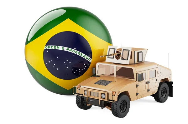 Camião Militar Com Bandeira Brasileira Defesa Combate Brasil Conceito Renderização — Fotografia de Stock