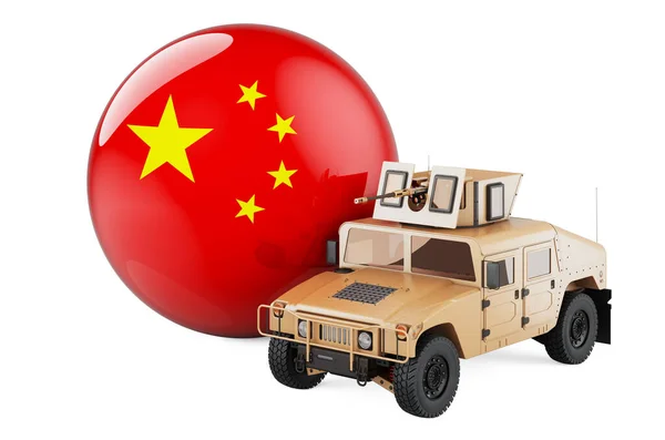 Στρατιωτικό Φορτηγό Κινεζική Σημαία Πολεμική Άμυνα Της Κίνας Έννοια Απόδοση — Φωτογραφία Αρχείου