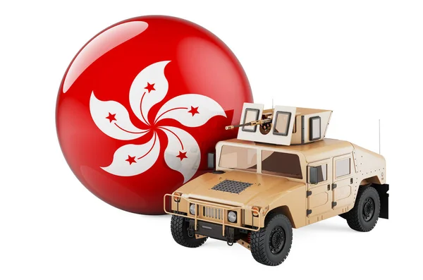 Camion Militaire Avec Drapeau Hong Kong Défense Hong Kong Concept — Photo