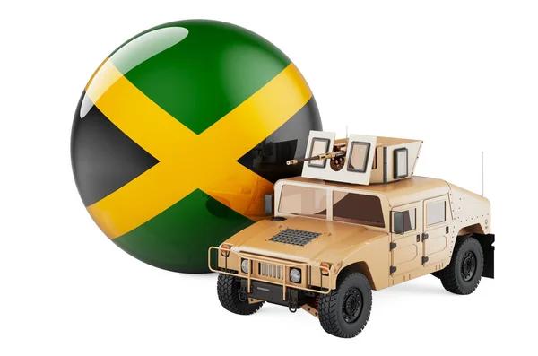 Katonai Teherautó Jamaikai Zászlóval Jamaica Védelme Koncepció Renderelés Elszigetelt Fehér — Stock Fotó