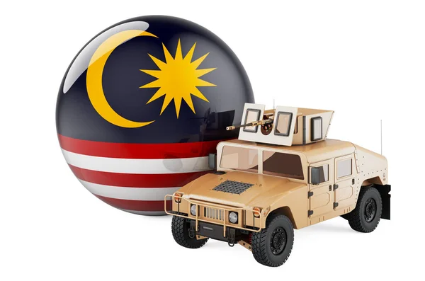 Militär Lastbil Med Malaysisk Flagg Stridande Försvar Malaysia Koncept Rendering — Stockfoto
