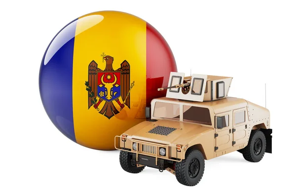 Camião Militar Com Bandeira Moldava Defesa Combate Moldávia Conceito Renderização — Fotografia de Stock