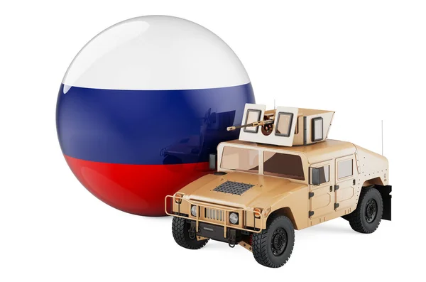 Camião Militar Com Bandeira Russa Defesa Combate Rússia Conceito Renderização — Fotografia de Stock