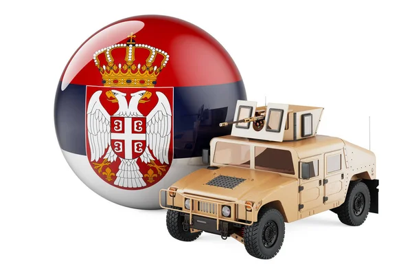 Militaire Truck Met Servische Vlag Strijd Tegen Servië Concept Rendering — Stockfoto