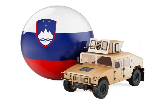 Camião Militar Com Bandeira Eslovena Defesa Combate Eslovénia Conceito Renderização — Fotografia de Stock
