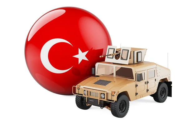 Vojenský Náklaďák Tureckou Vlajkou Bojová Obrana Turecka Koncept Vykreslování Izolované — Stock fotografie