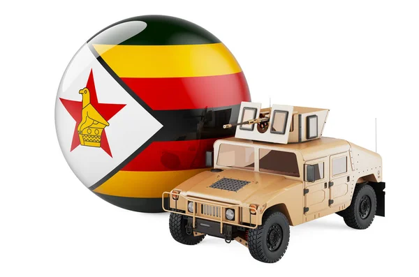 Military Truck Zimbabwean Flag Combat Defense Zimbabwe Concept Rendering Isolated — Stock Photo, Image