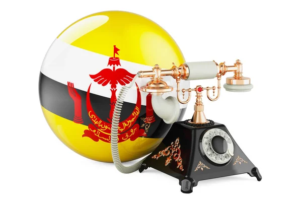 Telefon Brunejskou Vlajkou Komunikační Služby Bruneji Koncept Vykreslování Izolované Bílém — Stock fotografie