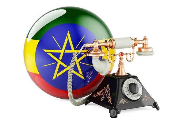 エチオピア国旗付き電話 エチオピアでのコミュニケーションサービス コンセプト 白い背景に隔離された3Dレンダリング — ストック写真