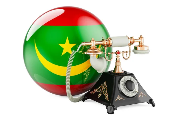 Telefon Mauritánskou Vlajkou Komunikační Služby Mauritánii Koncept Vykreslování Izolované Bílém — Stock fotografie