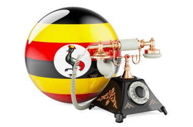 Ugandalı bir telefon. Uganda 'daki iletişim hizmetleri, konsept. Beyaz arkaplanda 3B görüntüleme izole edildi