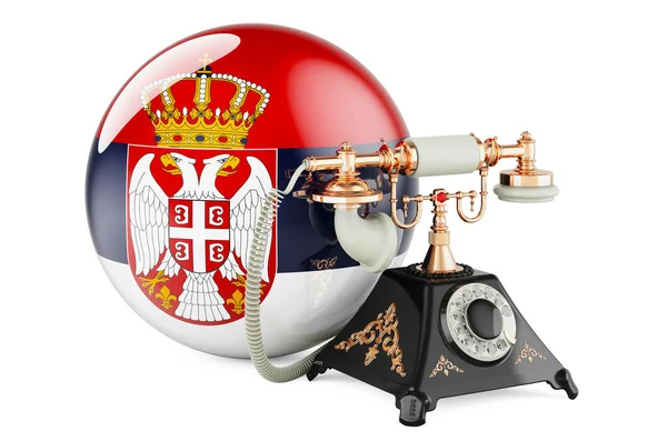 Telefon Med Serbisk Flagga Kommunikationstjänster Serbien Koncept Rendering Isolerad Vit — Stockfoto