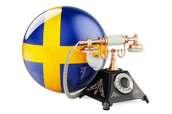 Telefon Švédskou Vlajkou Komunikační Služby Švédsku Vykreslování Izolované Bílém Pozadí — Stock fotografie