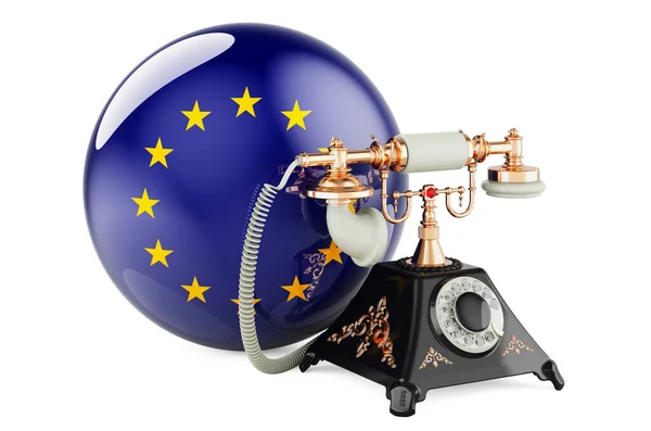 Telefon Vlajkou Komunikační Služby Evropské Unii Koncepce Vykreslování Izolované Bílém — Stock fotografie