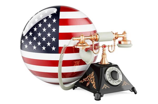 Telefon Med Usa Flagga Kommunikationstjänster Usa Koncept Rendering Isolerad Vit — Stockfoto